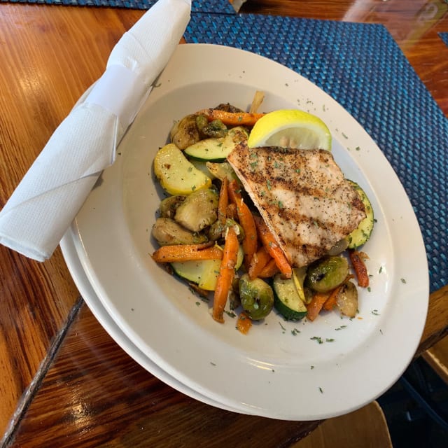 Grilled Mahi and Vegetables.
